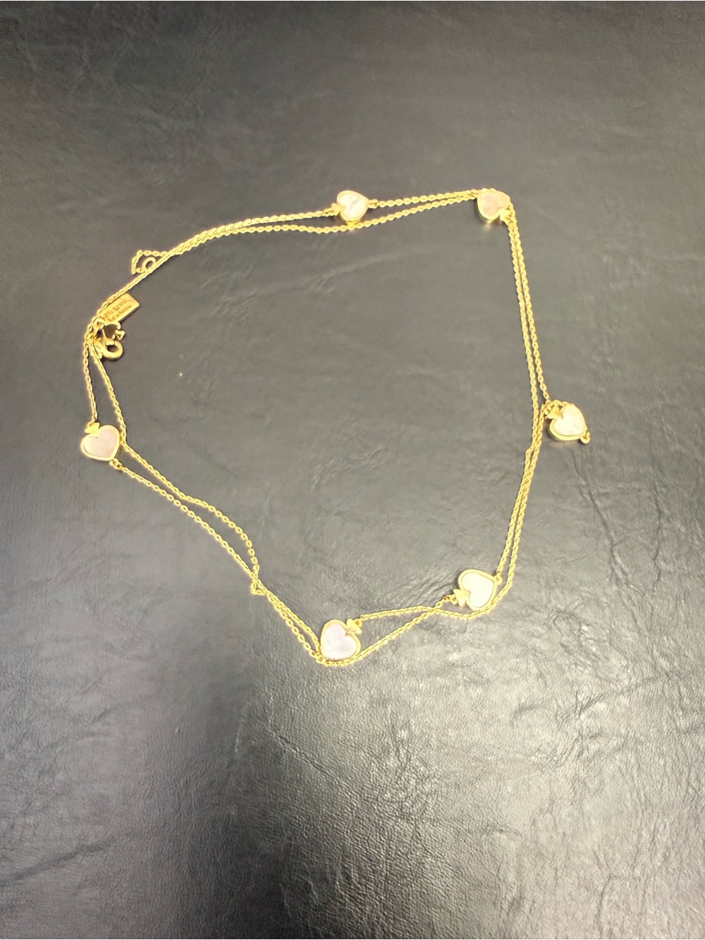 Gold Heart Station Necklace with opal Enamel Hearts